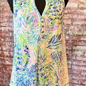 Lilly Pulitzer Pastel Floral Print Sleeveless Tank - Pink Blue Green